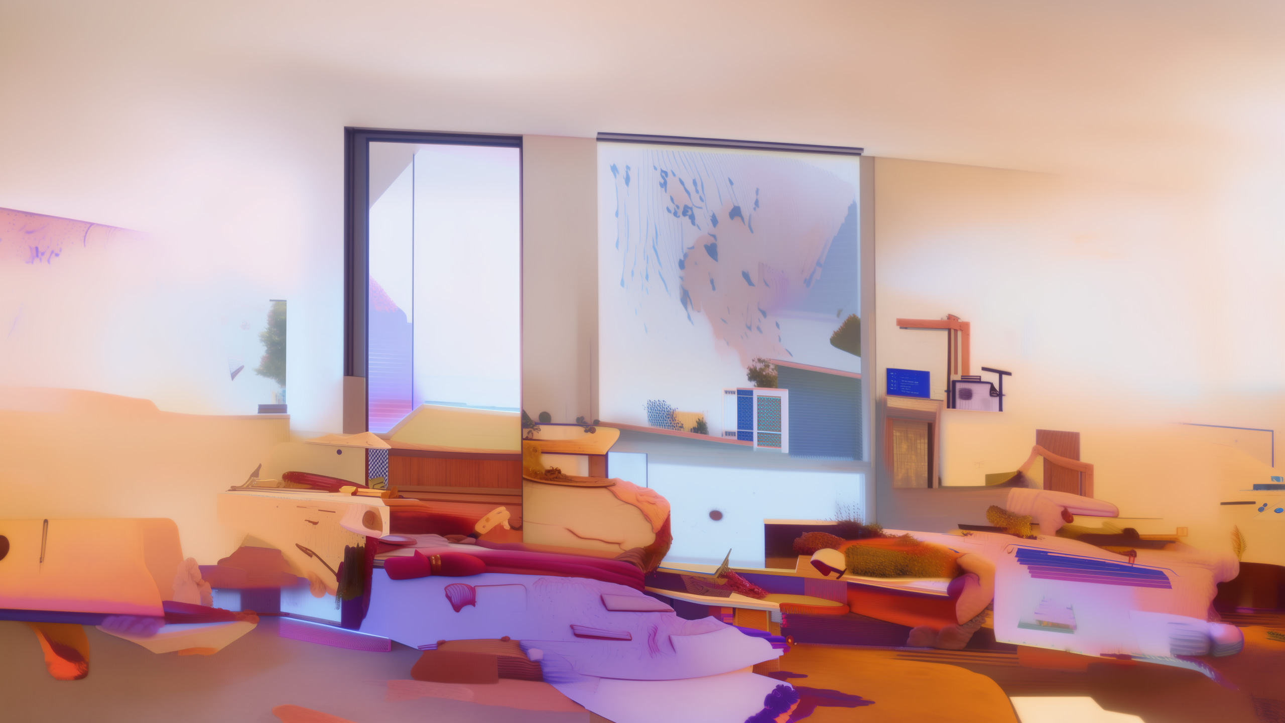 An apartment interior study, walls and openings weighed before any painting exists